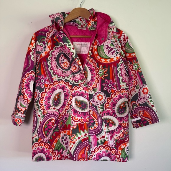 Hanna Andersson Pink Paisley Zip Up Hooded Lined Jacket size 130/8Y - Picture 1 of 7